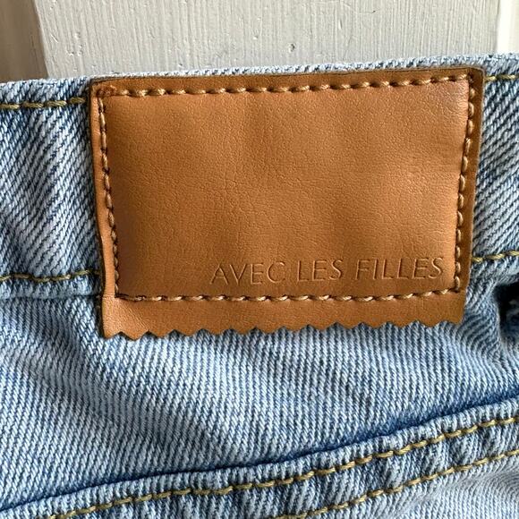 Avec Les Filles Destructed Sun Washed Blue Denim Shorts - Picture 7 of 8